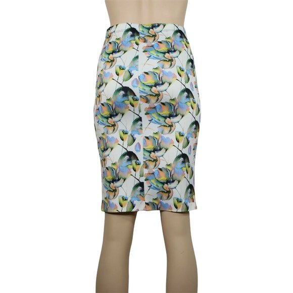 Clover Canyon Red Pencil Skirt Feather Floral Fitted Fall Small - Picture 3 of 4